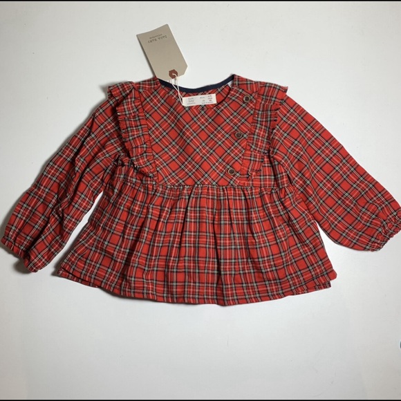 NWT Zara Red Scotch Plaid Babydoll Top Size 2-3 Years - Picture 2 of 9